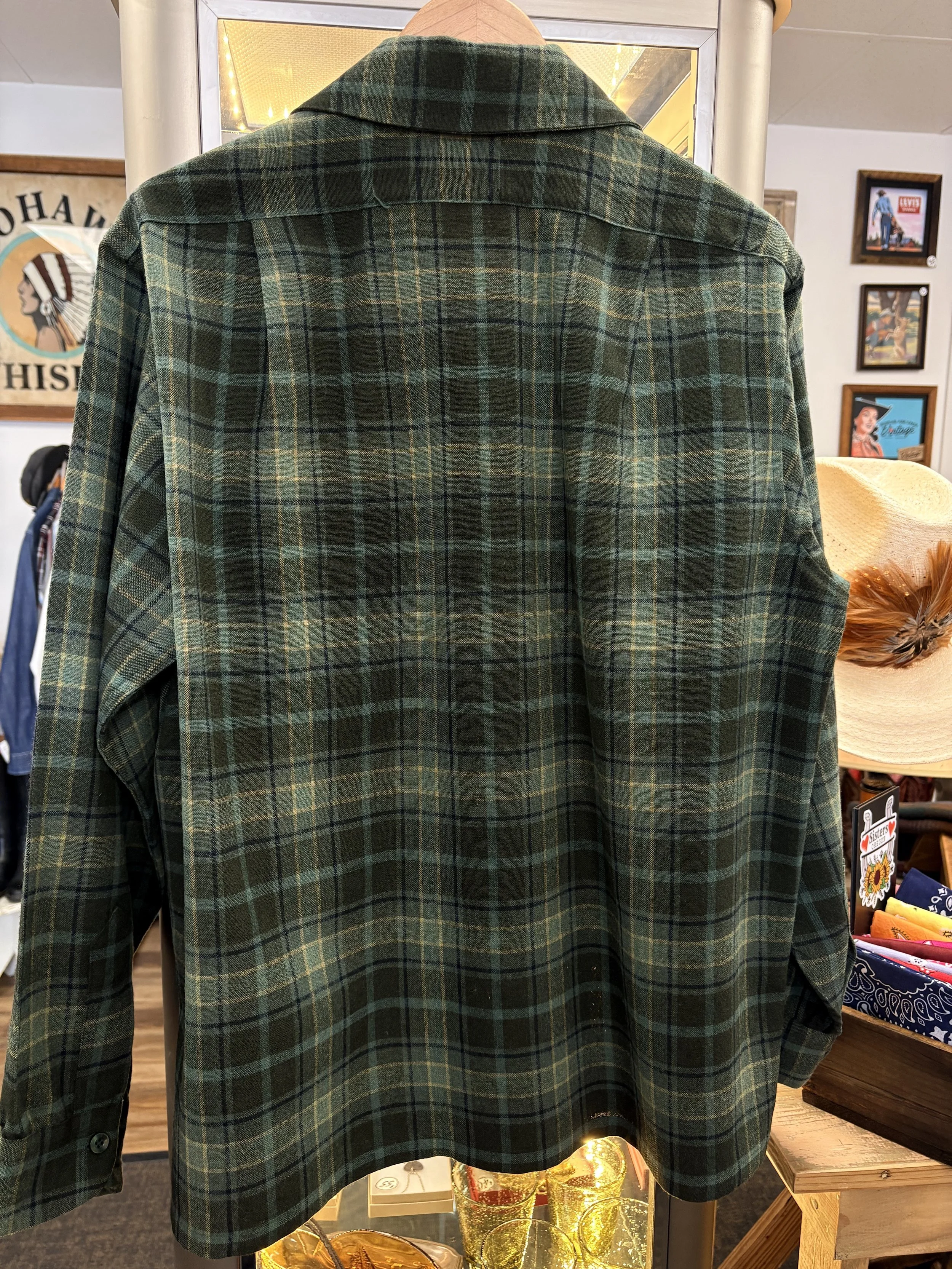 60s Pendleton Green Plaid Wool Shirt - Vintage Classic